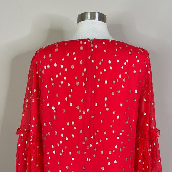 Lilly Pulitzer | Silk Cleme Red Gold Polka Dot Balloon Sleeve Shift Dress 8 EUC - Picture 9 of 13
